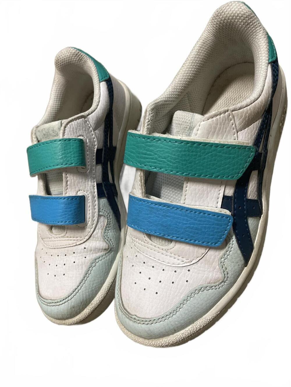 Asics Kids White Sneakers Shoes Boys Size 2.5 Blue Straps